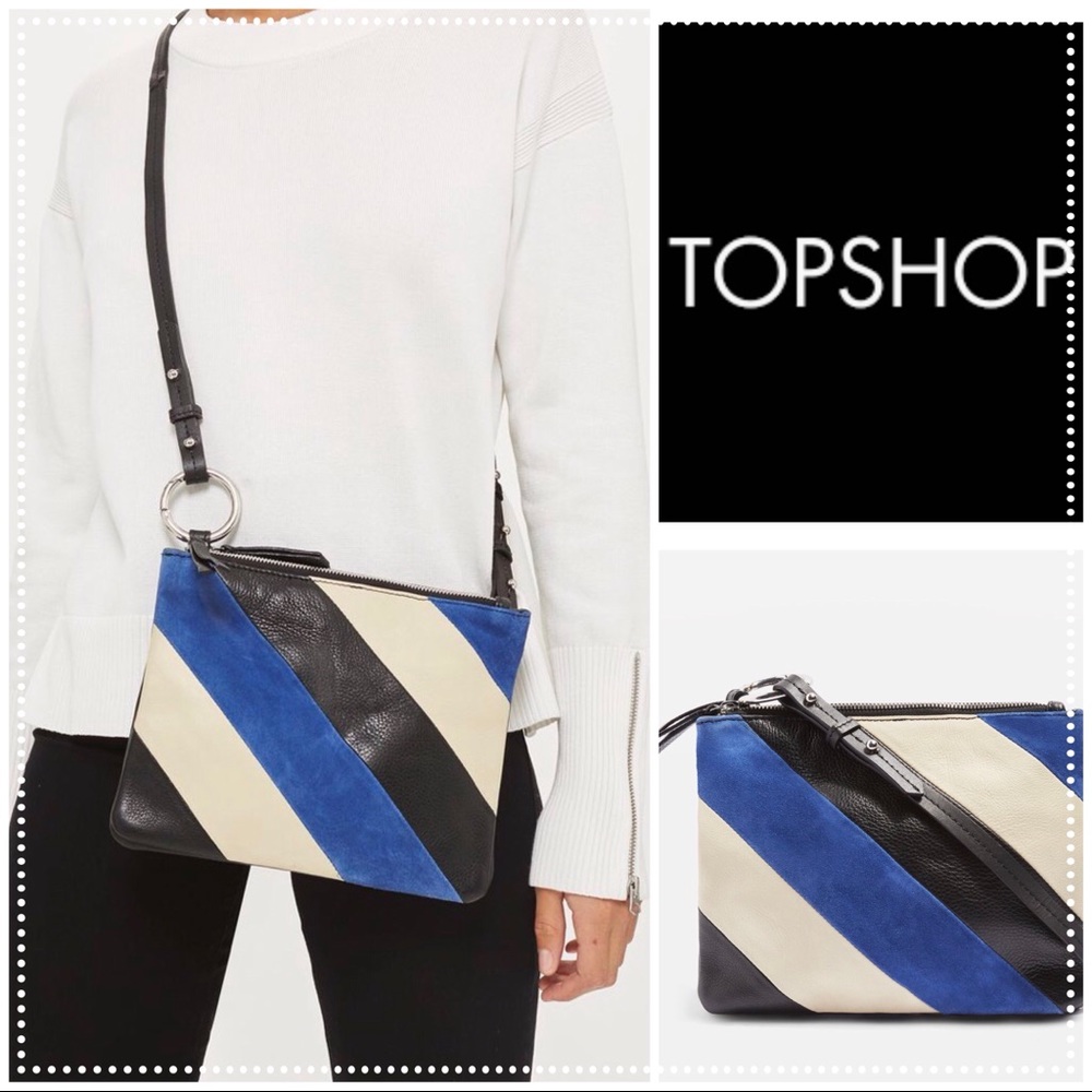 TOPSHOP Bridget Leather Striped Crossbody Satchel